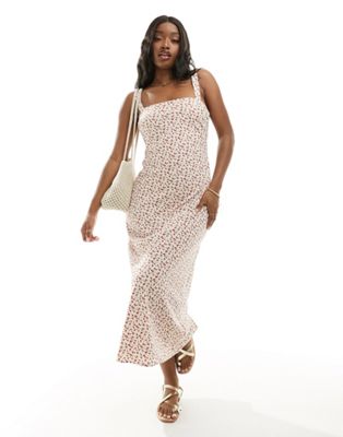 Aberrombie & Fitch floral print maxi dress in white and red