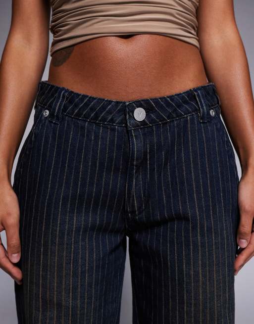 Abrand 99 baggy straight leg jeans in dark wash blue pinstripe , 4 of 5