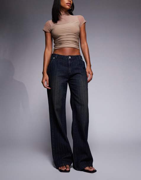 Abrand - 99 - Jeans dritti ampi lavaggio blu scuro gessato - view 1