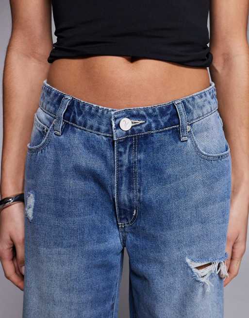 Abrand – 99 – Mellanblå, tvättade, baggy jeans med revor, 4 av 5