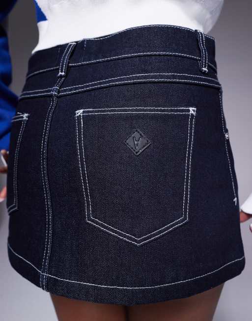 Abrand 99 mid rise denim mini skirt in dark blue indigo wash, 5 of 5