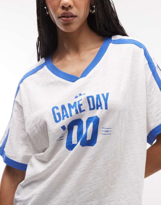 Abrand – Biały T-shirt oversize z napisem „Game Day”, 2 z 4
