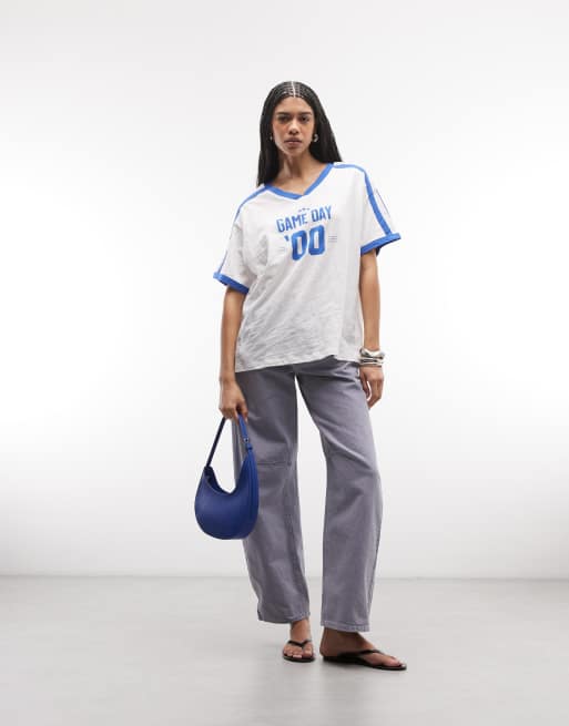 Abrand – Biały T-shirt oversize z napisem „Game Day”, 4 z 4
