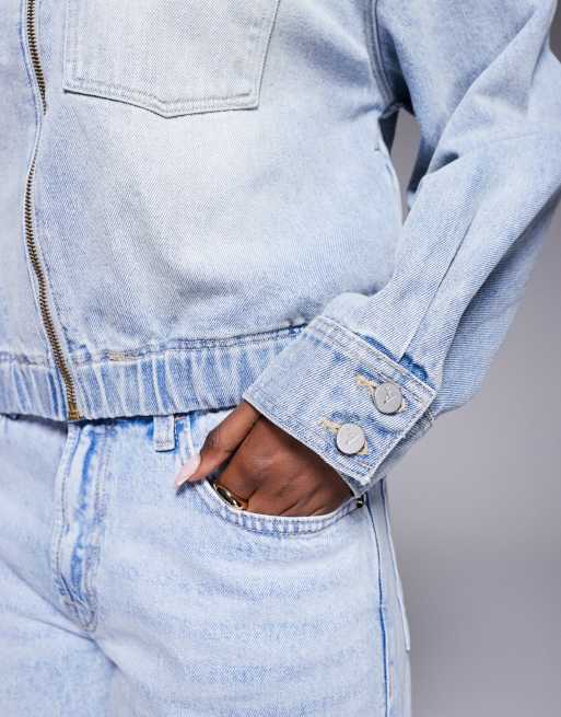 Abrand - Bomber court en jean avec poche poitrine - Bleu clair délavé, 4 de 4