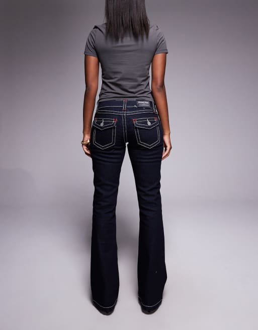 Abrand - Cameron - Jeans a zampa a vita super bassa blu scuro, 2 di 5