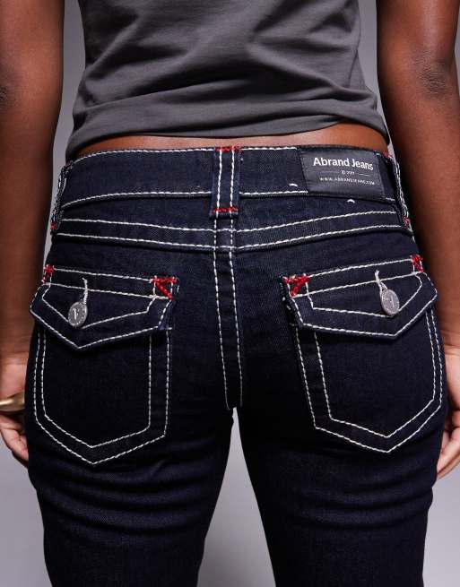 Abrand - Cameron - Jeans a zampa a vita super bassa blu scuro, 4 di 5