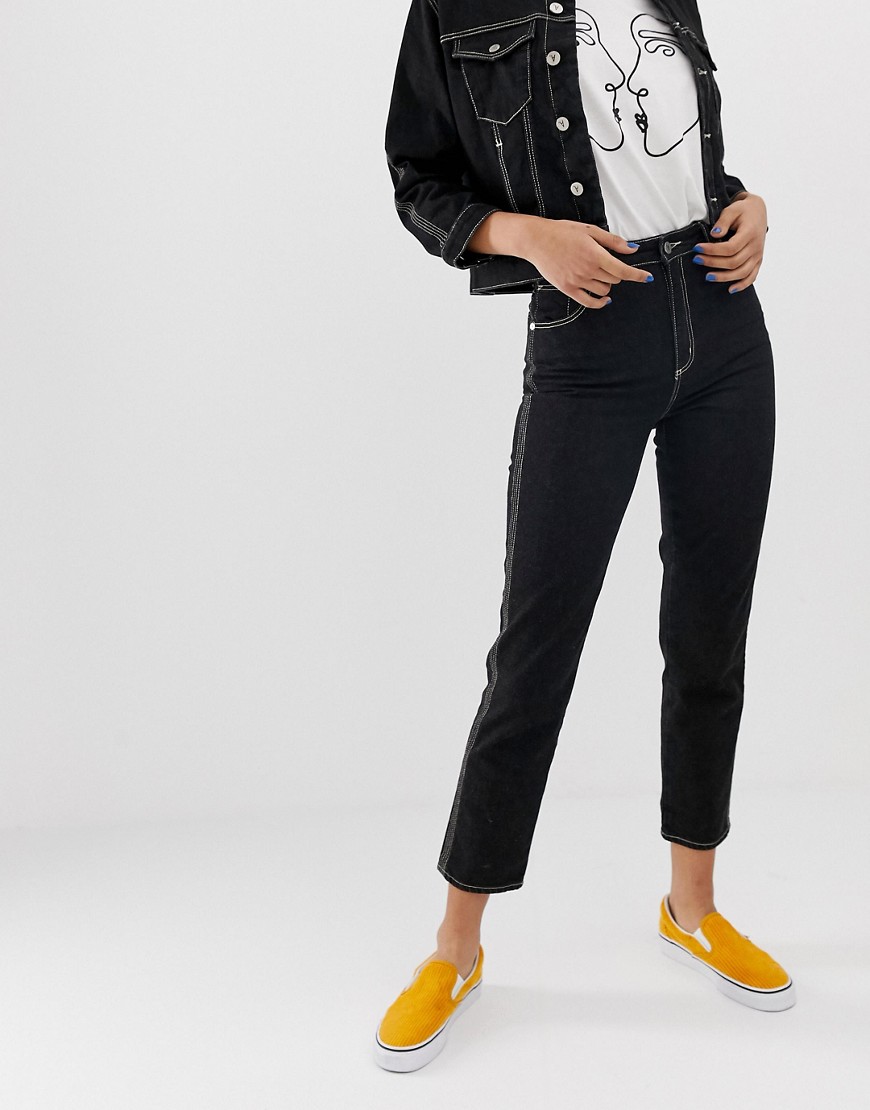 Abrand - Combi-set jaren 94 mom jeans met hoge taille en contrasterend stiksel-Zwart