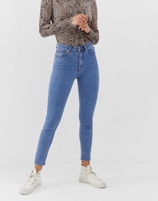 Abrand - Cropped skinny jeans met hoge taille-Blauw