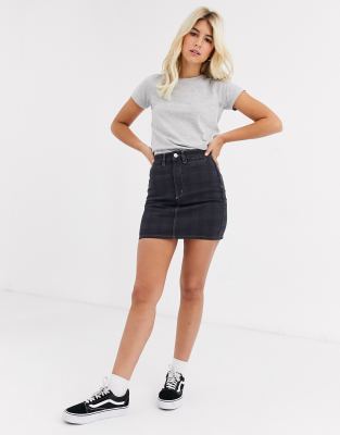 checked denim skirt