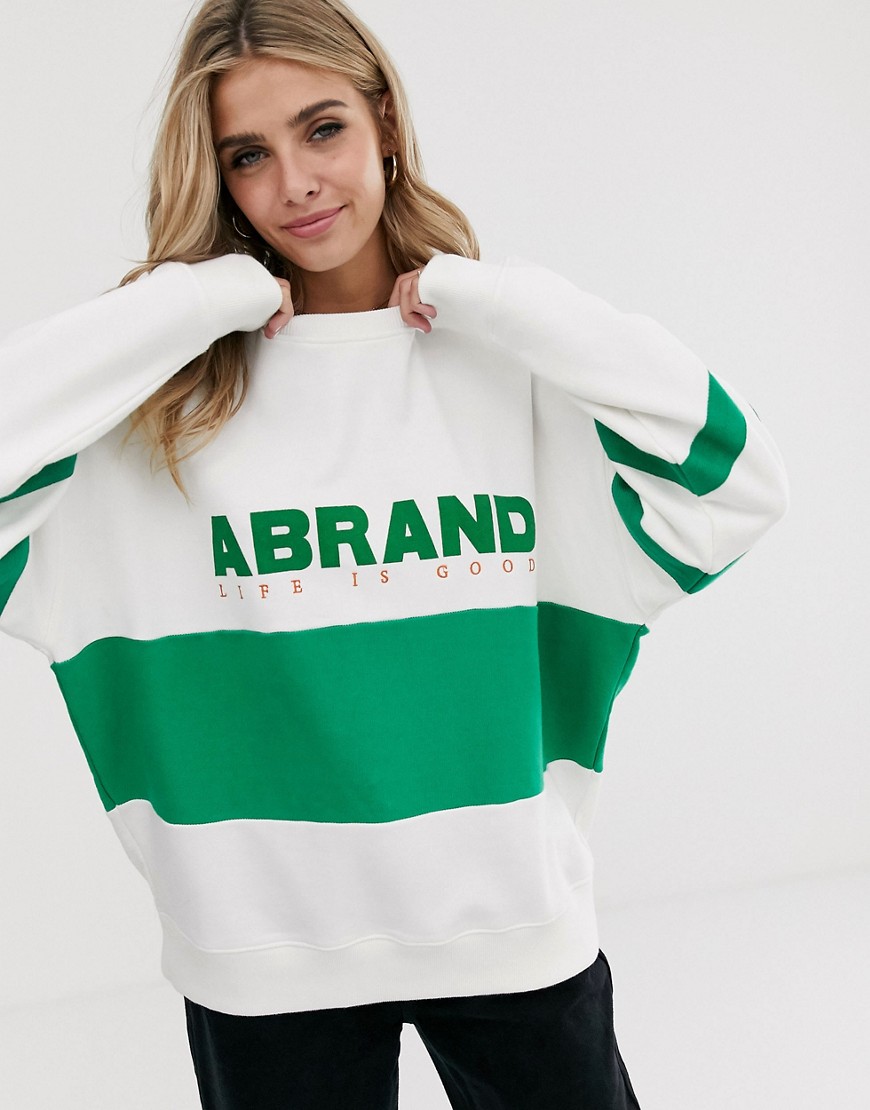 Abrand - Felpa oversize sportiva con logo e scritta life is good-Bianco