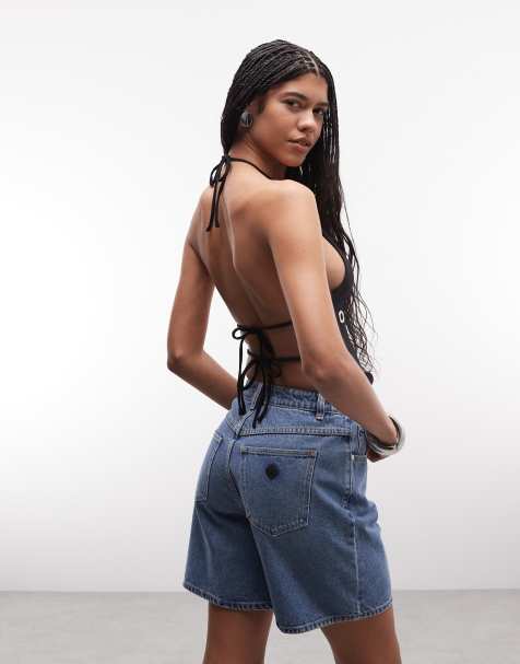 Abrand high rise denim shorts in mid wash blue