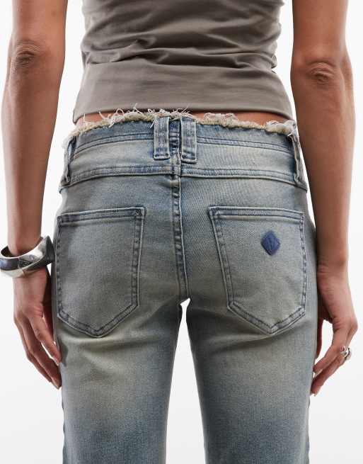 Abrand Jeans 00 kick flare jeans with distressed waistband in washed blue Jeans, 4 of 5