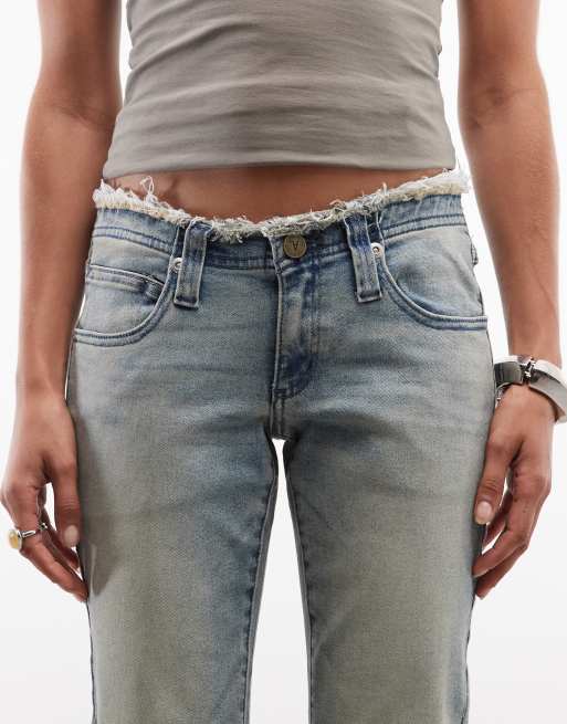 Abrand Jeans 00 kick flare jeans with distressed waistband in washed blue Jeans, 5 of 5
