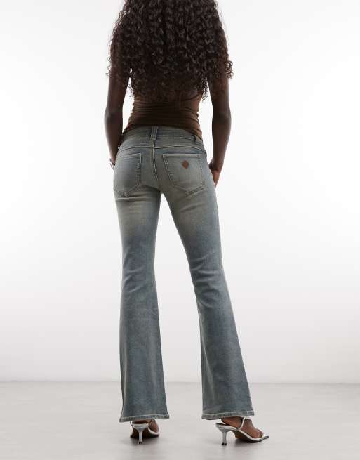 Abrand Jeans 00 kick flared jeans med bindebånd i taljen i lys blå vask, 2 af 5
