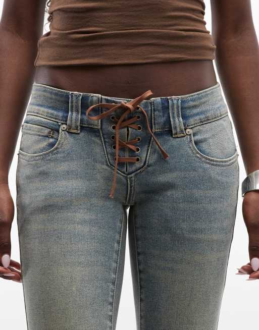 Abrand Jeans 00 kick tie waist flares jeans in washed light blue, 5 of 5