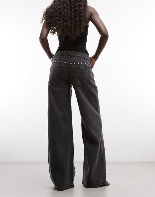 Abrand Jeans 00 low-rise baggy jeans met studs in antracietgrijs, 2 van 5