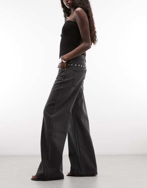 Abrand Jeans 00 low-rise baggy jeans met studs in antracietgrijs, 3 van 5