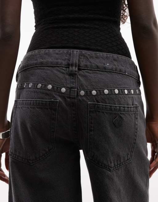 Abrand Jeans 00 low-rise baggy jeans met studs in antracietgrijs, 4 van 5