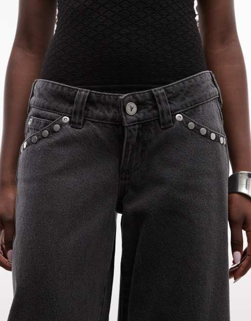 Abrand Jeans 00 low-rise baggy jeans met studs in antracietgrijs, 5 van 5