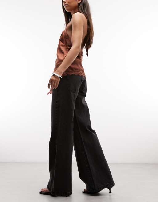 Abrand Jeans 00 super lavtaljede jeans med brede ben i vasket sort, 2 af 5