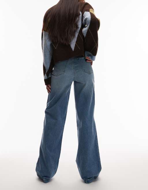 Abrand Jeans 94 high rise wide leg paloma jeans in mid blue, 2 of 5