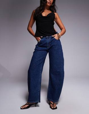 Abrand Jeans - 95 - Jean barrel à taille mi-haute - Délavage foncé-Bleu marine