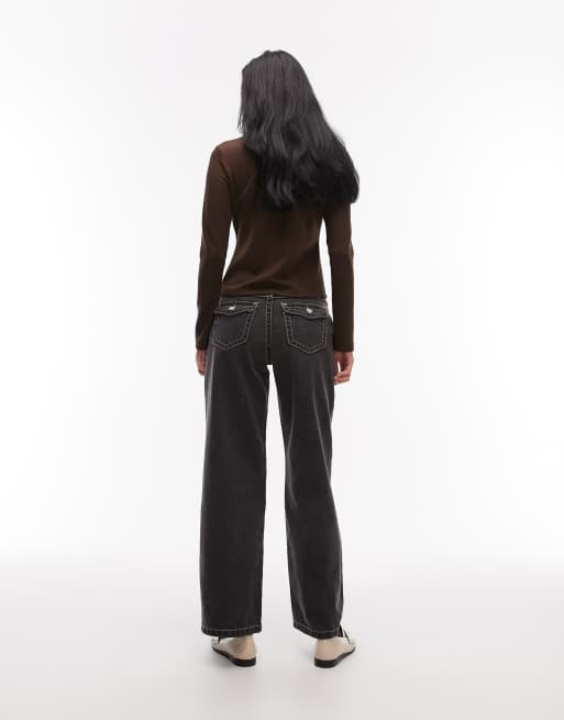 Abrand Jeans – 95 – Svarta, baggy jeans med kontrastfärgade sömmar, 3 av 5