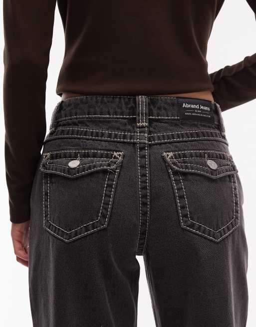 Abrand Jeans – 95 – Svarta, baggy jeans med kontrastfärgade sömmar, 5 av 5