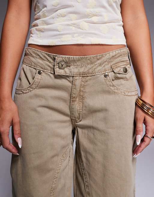 Abrand Jeans - 99 - Baggy utility jeans met lage taille in lichtbruin, 4 van 5