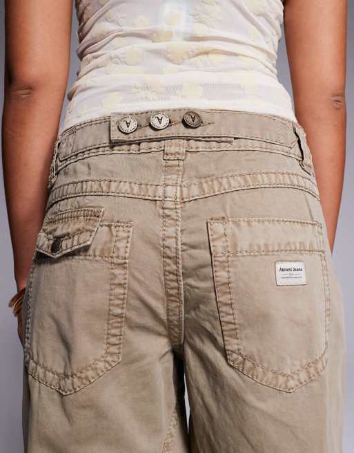 Abrand Jeans - 99 - Baggy utility jeans met lage taille in lichtbruin, 5 van 5