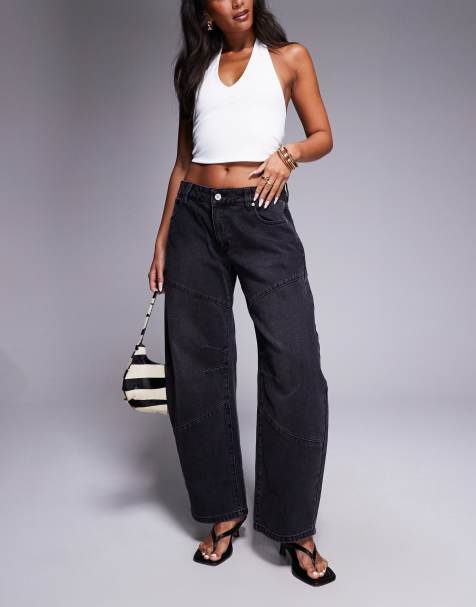 Abrand Jeans - 99 - Jeans bombati a vita bassa nero slavato - view 1