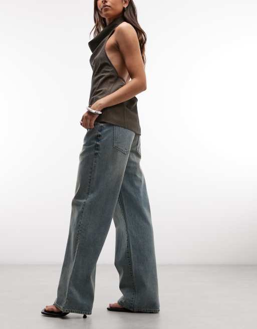 Abrand Jeans - 99 - Jeans larghi a vita medio alta blu lavaggio acido, 2 di 5