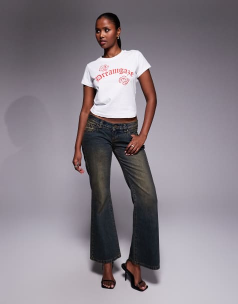 Abrand Jeans – Biały krótki i obcisły T-shirt z krótkimi rękawami i nadrukiem „Dreamgaze“ - view 1