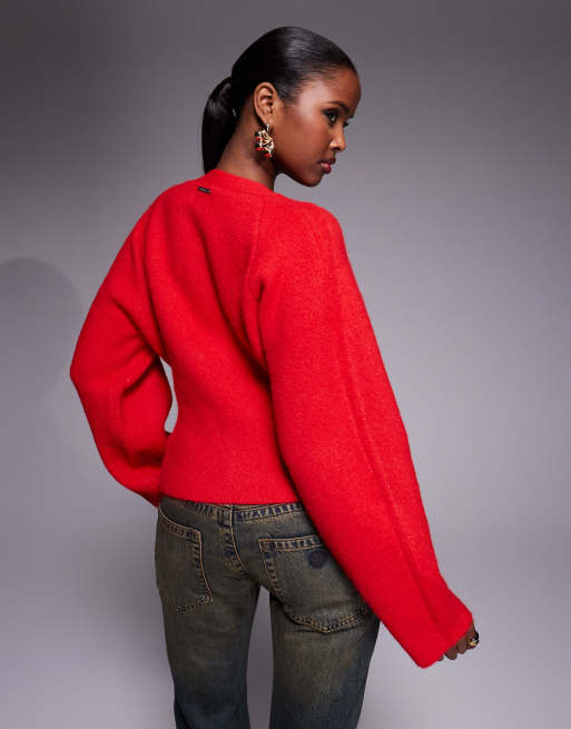Abrand Jeans - Blød rød cardigan med indsyet talje, 4 af 4