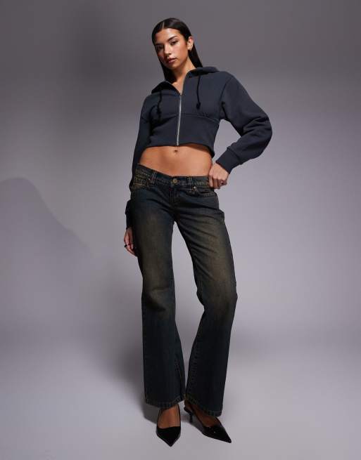 Abrand Jeans cropped drop shoulder zip through hoodie in charcoal, 2 of 4