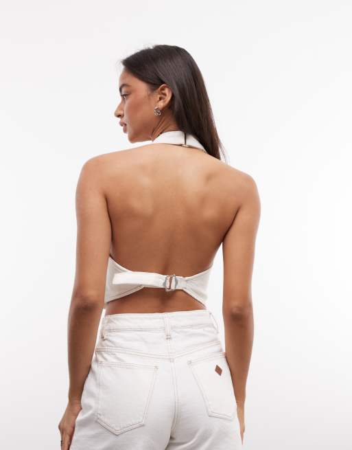 Abrand Jeans cropped vest med knapper i hvid, 3 af 4