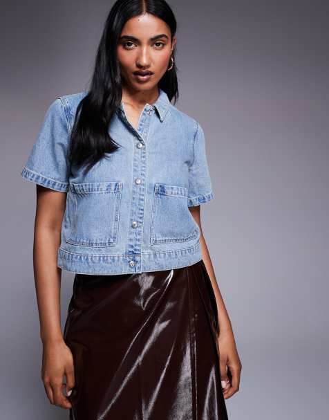 Abrand Jeans - Darling - Camicia giacca in denim lavaggio chiaro con mezze maniche - view 1