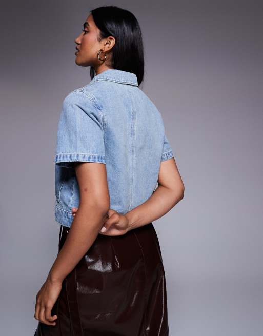 Abrand Jeans - Darling - Denim shacket met halve mouwen en lichte wassing, 4 van 4