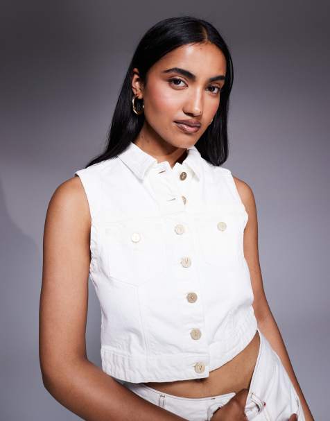 Abrand Jeans Day Tripper button front denim vest in white