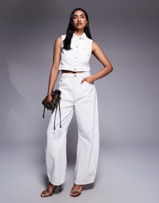 Abrand Jeans Day Tripper button front denim vest in white, 2 of 4