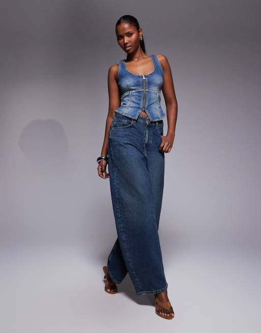 Abrand Jeans denim pinstripe skirt in washed light blue rinse, 2 of 4