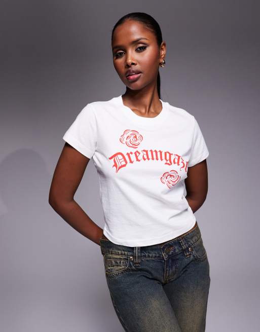 Abrand Jeans – Dreamgaze – Vit, kort t-shirt med korta ärmar, 3 av 4