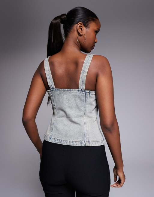 Abrand Jeans - Gilet in denim blu allacciato al collo con bottoni in coordinato, 2 di 4