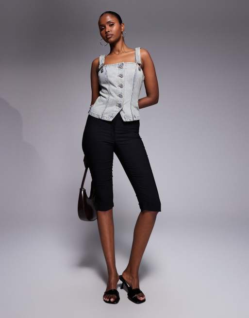 Abrand Jeans - Gilet in denim blu allacciato al collo con bottoni in coordinato, 4 di 4