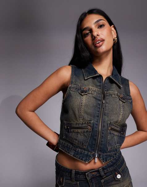 Abrand Jeans - Gilet in denim lavaggio acido con zip in coordinato - view 1