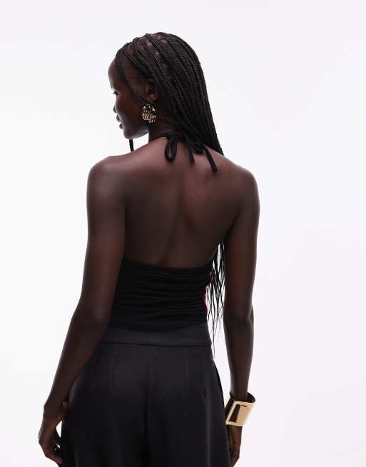 Abrand Jeans halter off duty top in black, 3 of 4