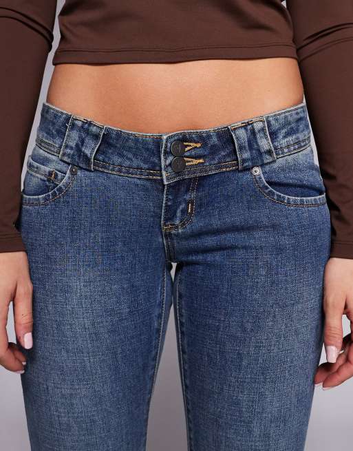 Abrand Jeans - Jean évasé à taille ultra-basse style années 2000 - Bleu foncé délavé, 5 de 5