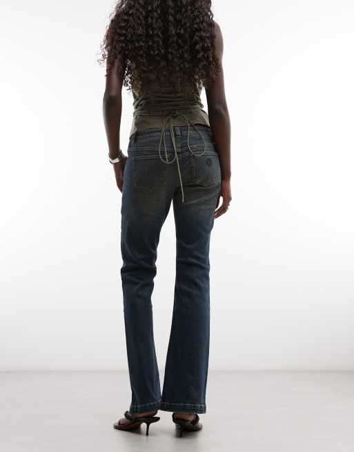 Abrand Jeans jean kick flare taille basse avec boucle latérale en bleu délavé, 2 de 5