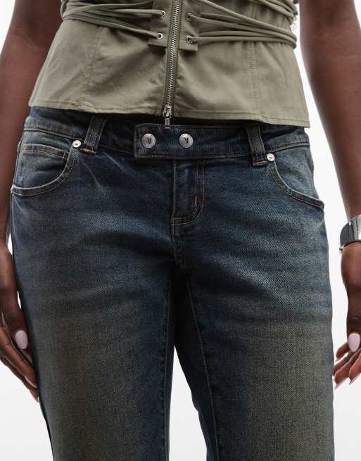 Abrand Jeans jean kick flare taille basse avec boucle latérale en bleu délavé, 5 de 5