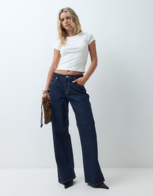 Abrand Jeans Petite 95 jeans a gamba larga a vita media lavaggio blu indaco, 5 di 5